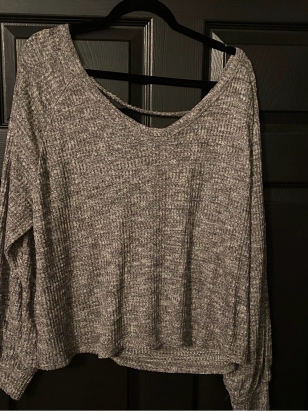 Cozy V-Neck Grey Ribbed Women's Sweater